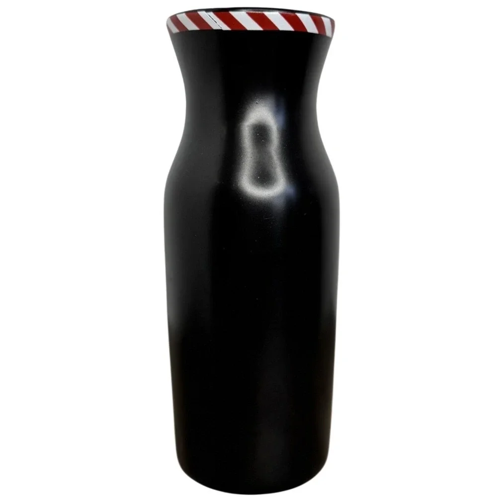 Milk for Santa Christmas Ceramic Bottle Matte Black Peppermint Stripe Rim Decor